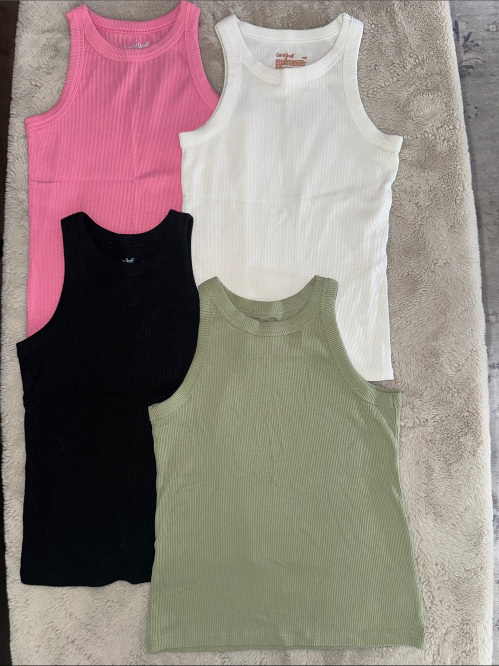 Cat & Jack Four-Pack Ribbed Tank Tops — Pink, White, Black, Olive